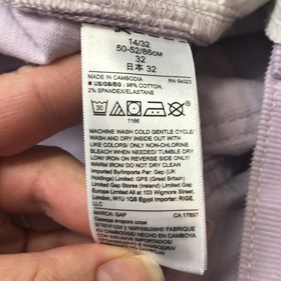 GAP High Rise Cigarette Lilac Corduroy Cropped Jeans, size 14 - Picture 11 of 15